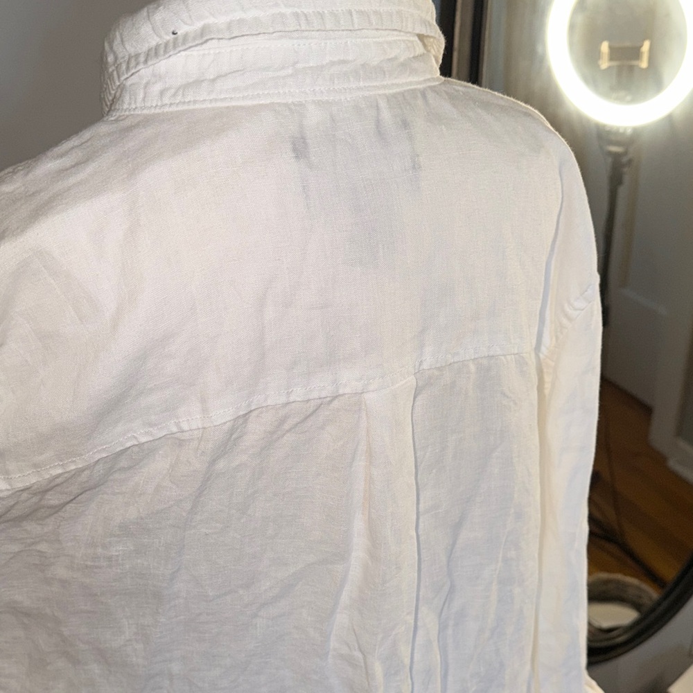 Tahari 100% Linen Classic White Button-Up Shirt - Picture 6 of 10